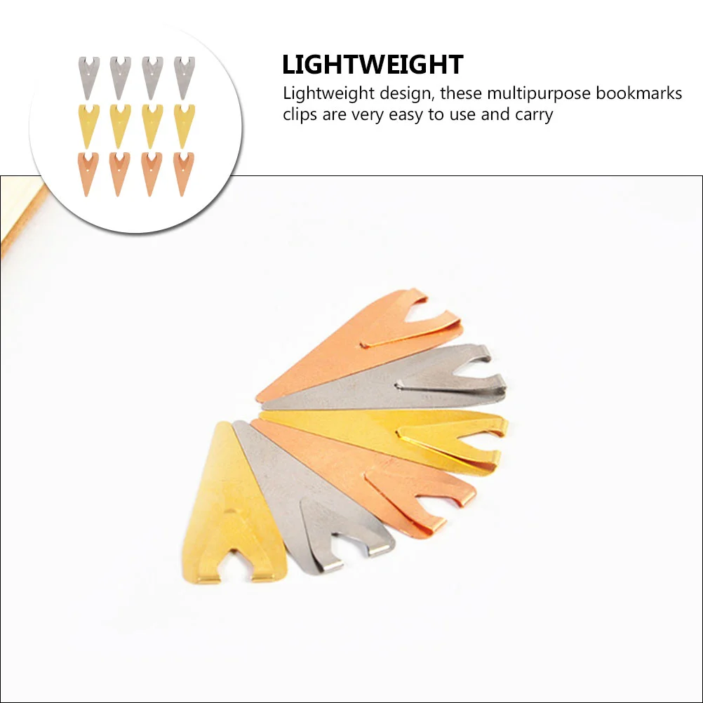 12 Pcs Metal Bookmark Holder Bookmarks Label Clips Planner for Kids Stainless Steel Child Students Reading Retro