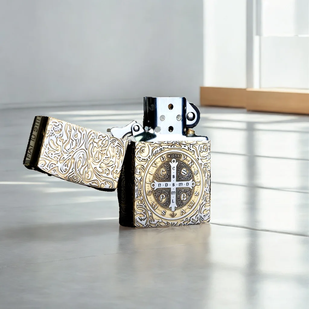 

New Creative Five Sided Full Carving High End Two Tone Pattern Brass Windproof Lighter Men's Personalized Cigarette Accessories