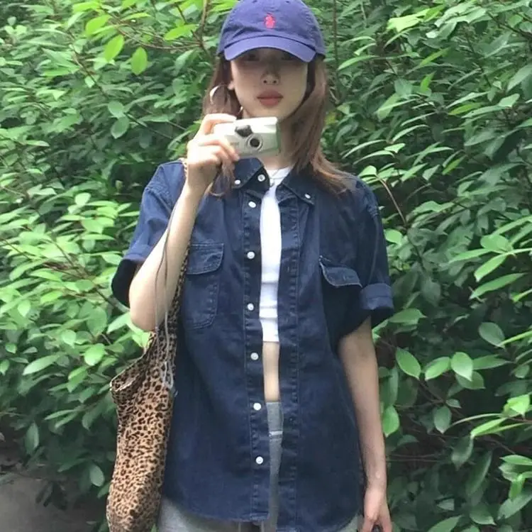 Shirt Women's Summer Loose and Versatile Ancient and Early Mixed Wear Men's and Women's Washed Denim Shirt Jacket