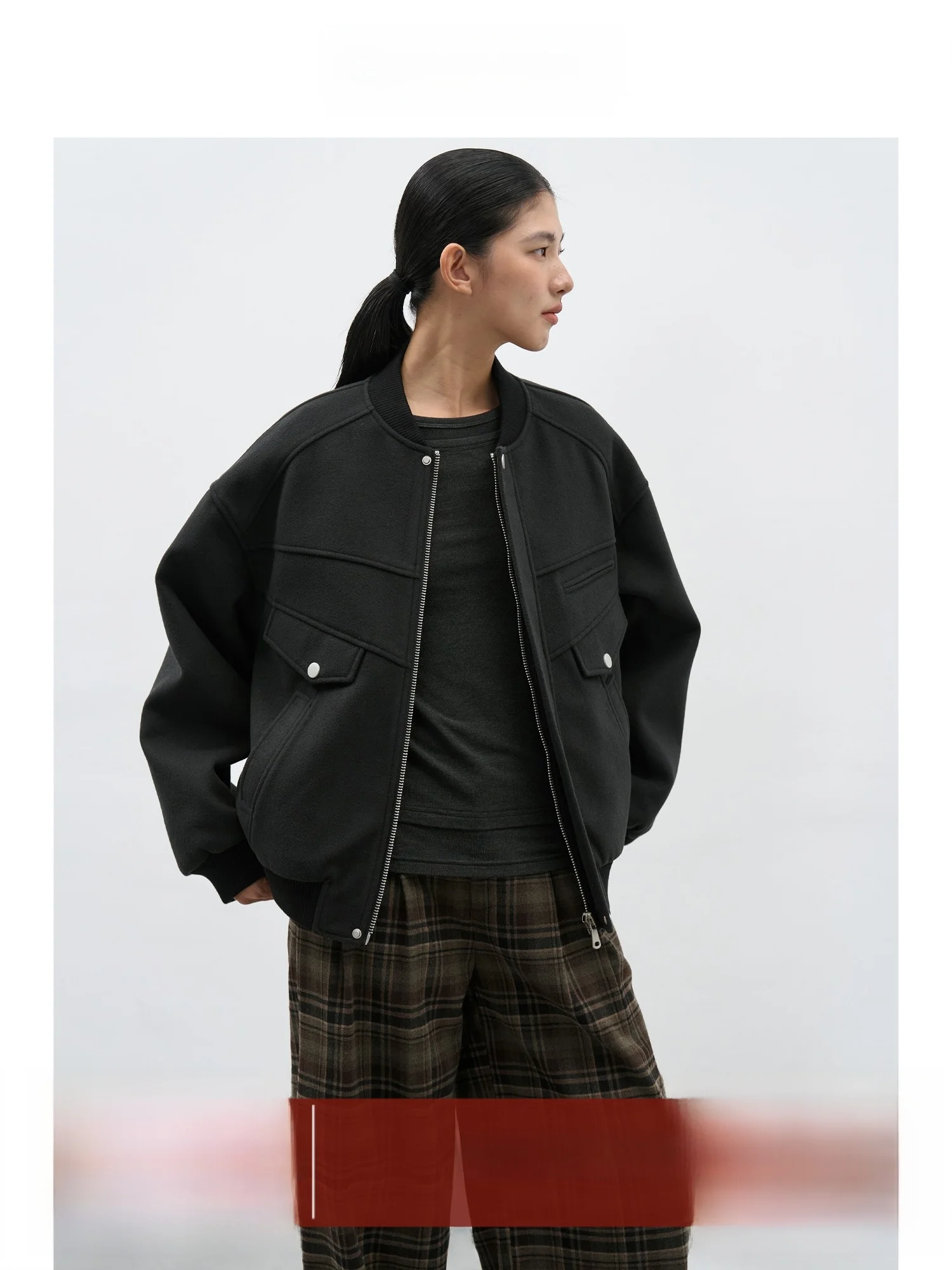 

EIGHTHMONTH Bla шерстяное хлопковое бейсбольное пальто женское свободное зимнее новое длинное пальто на молнии простого дизайна