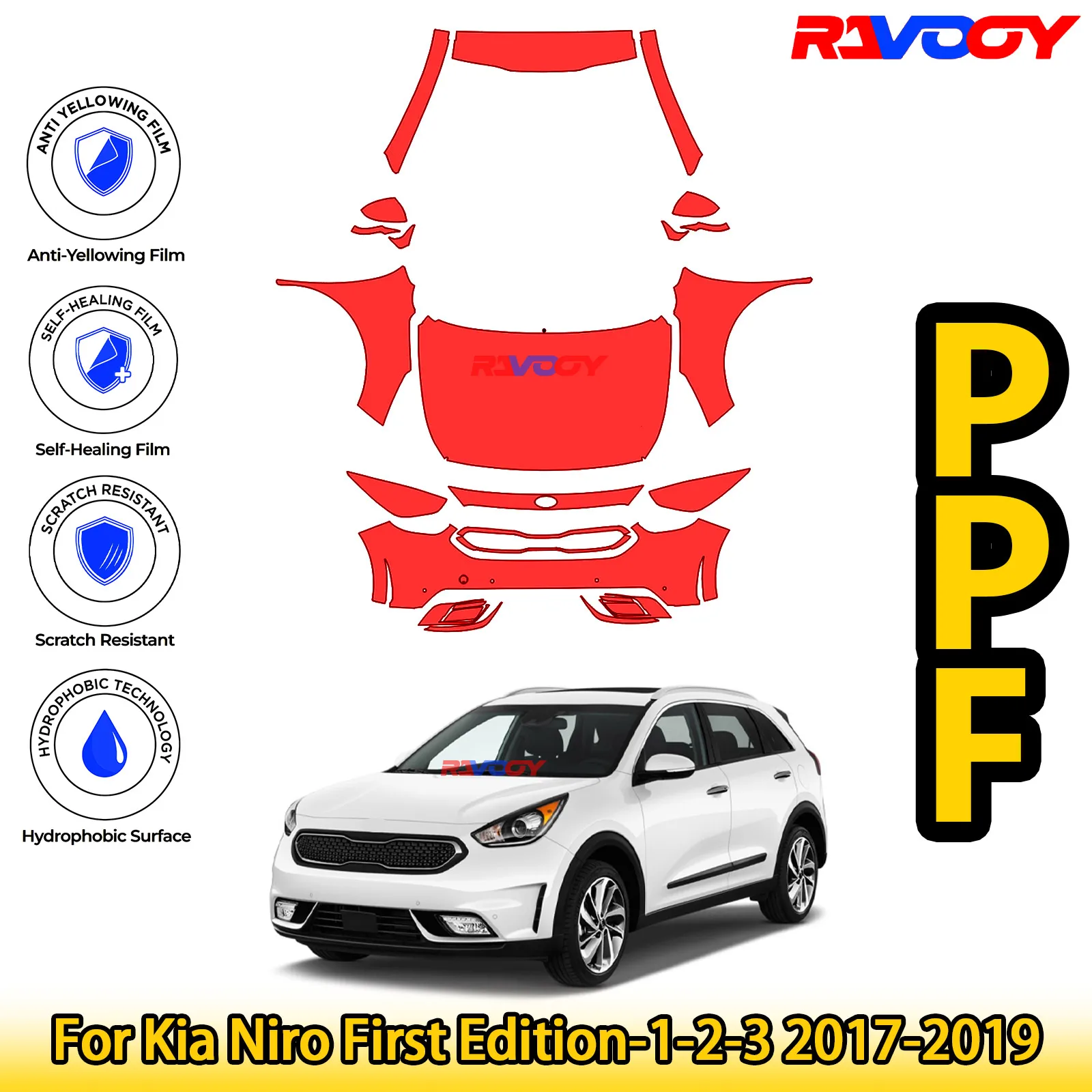 

Для Kia Niro First Edition-1-2-3 2017-2019 глянцевый матовый черный предварительно вырезанный передний комплект PPF, защитная пленка для краски