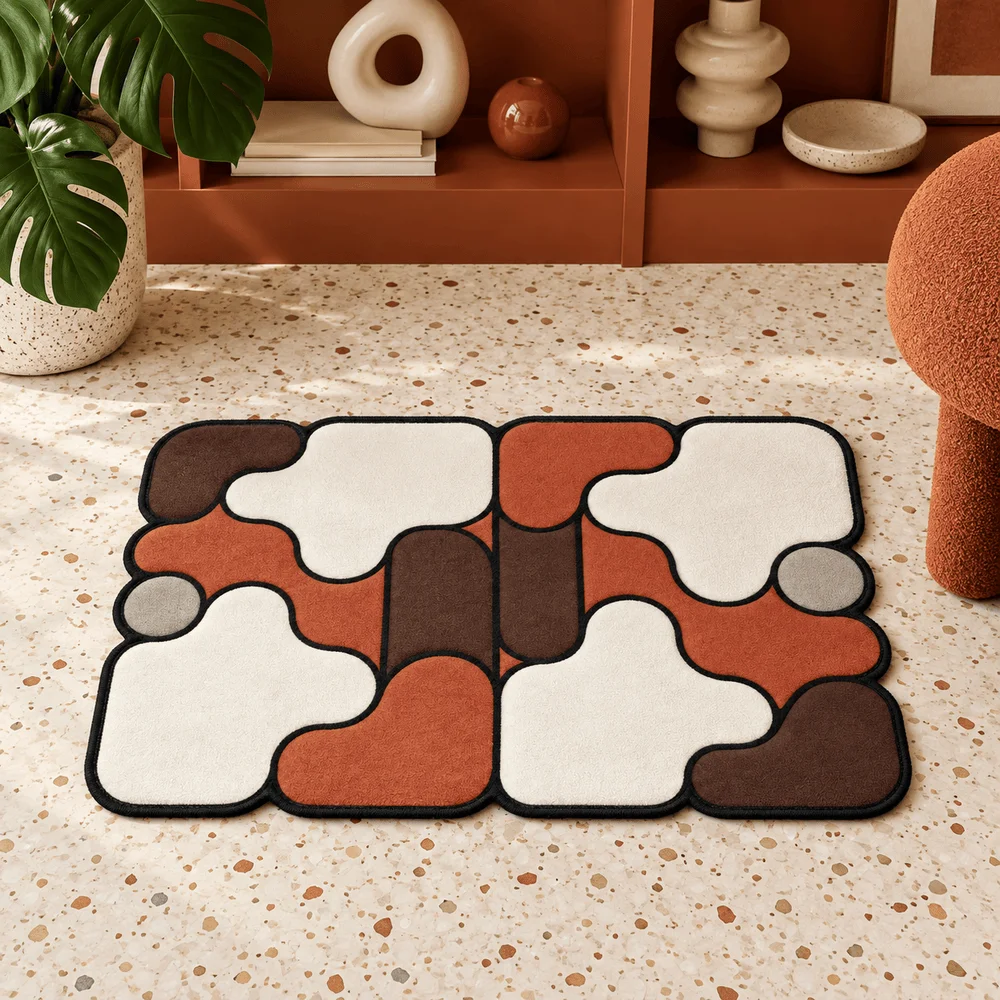Retro Abstract Geometric Shaped Area Rug Soft Flannel Non Slip Floor Mat For Bedroom Living Room Office Home Decor Modern Gift
