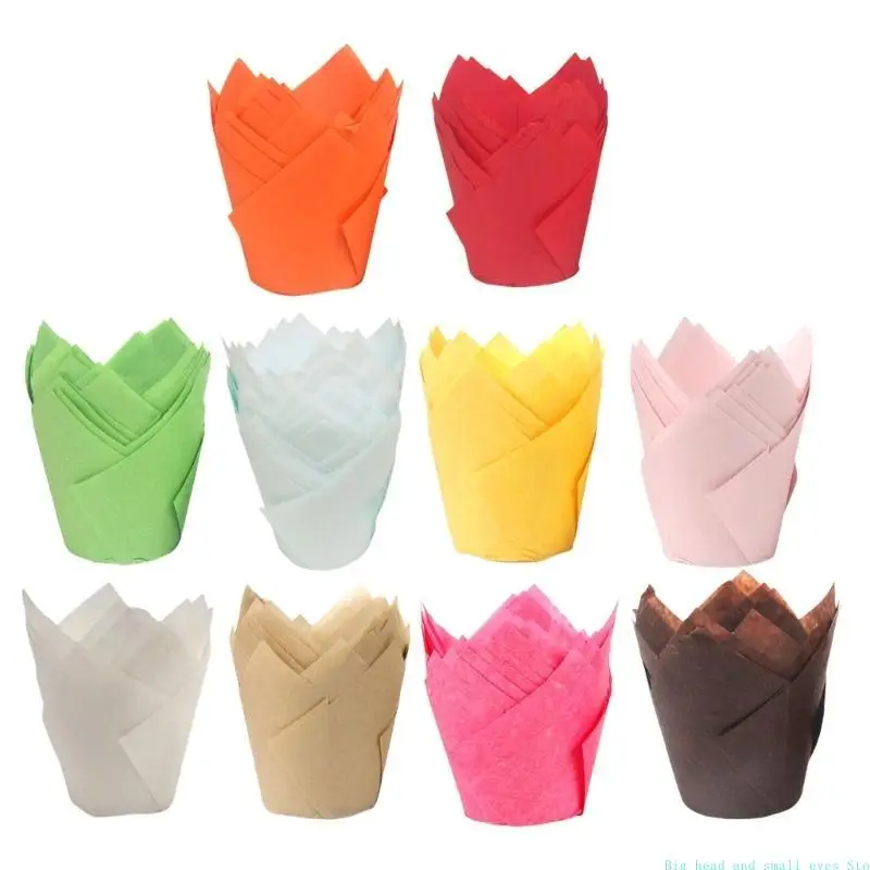581c 50 piezas Tulipanes elegantes Topes muffins Cajones hornear prueba aceite para varias ocasiones