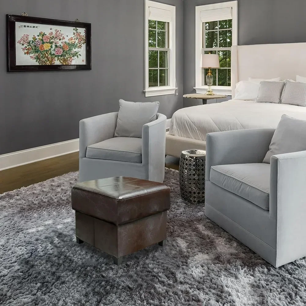 

l L Storage Ottoman Cube Folding Footstool PU Leather Storage Bench With Legs, Toy Chest For Living Room, Bedroom L