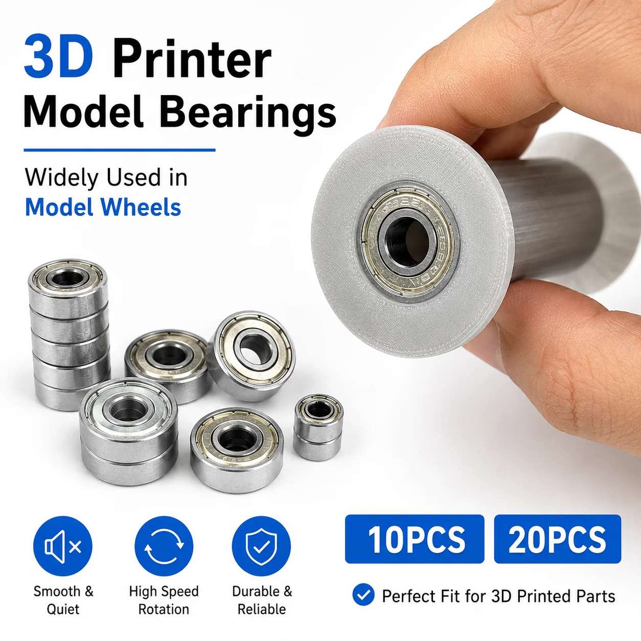 3D-Drucker Kugellager 607ZZ 623ZZ 625ZZ 626ZZ 688ZZ 685ZZ 687ZZ 608ZZ 608 für Spulenhalter, Riemenscheiben, Skateboard und DIY-Projekte – Detail 3