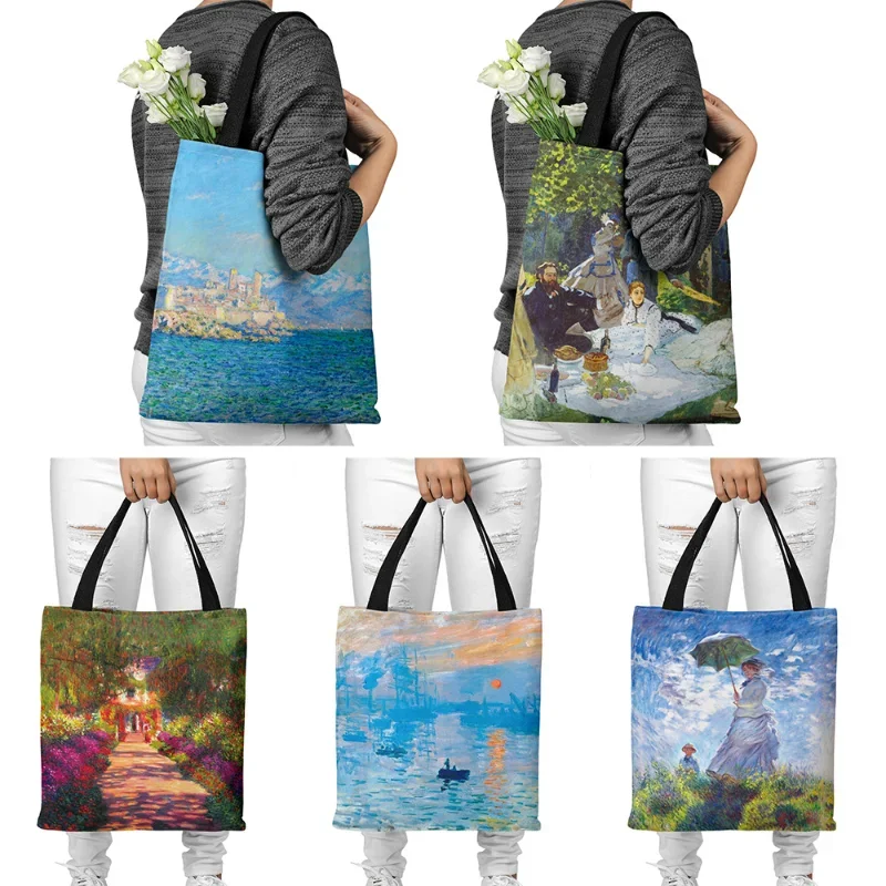 

Ladies Handbag Oil Painting Tote Bag Large Capacity Canvas Bag Outdoor Beach Bag Creative Birthday Gifts