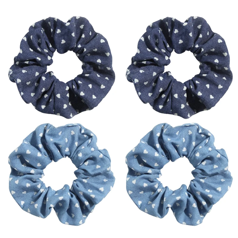 New Arrival Denim Scrunchies For Women Retro Designs Feminine Blue Jeans Fabric Hair Rope 4pcs/set Wholesale Scrunchie Lot