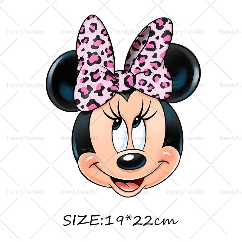 Roze Luipaard Minnie Mouse Karakter Opstrijkpatronen DTF Prints Warmtepersstickers voor kleding Strijkstickers