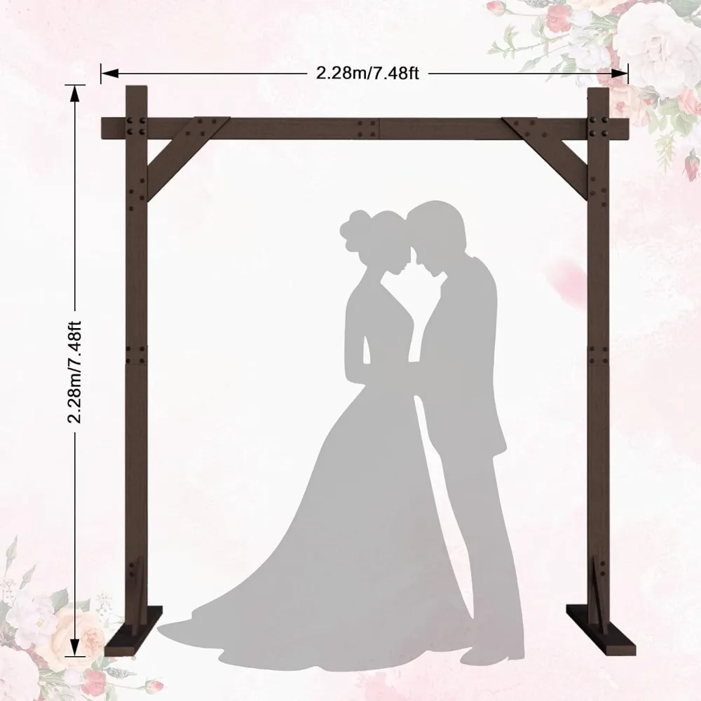 7.48FT Wooden Wedding Arch, Wooden Arch Backdrop Stand Square Arch Wedding Arbor Wedding Arches for Ceremony Wood Arch