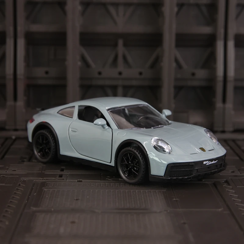 1:32 Porsche 911 Dakar liga supercar modelo coleção de ornamentos de carro, portas podem ser abertas, presentes de som e luz