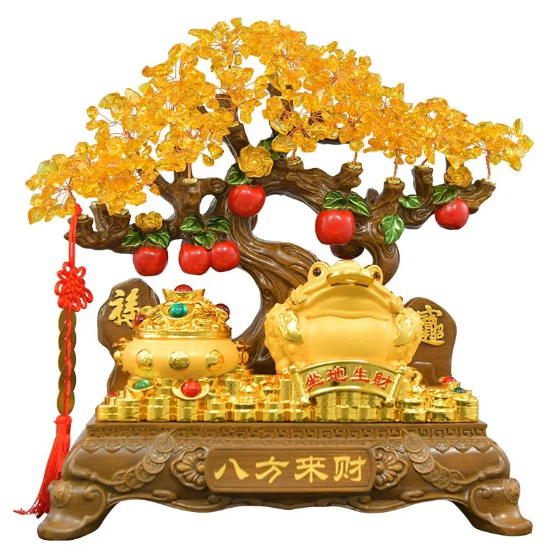 Golden toad lucky ornament citrine rich cash tree office checkout page hotel high-end atmosphere opening gift