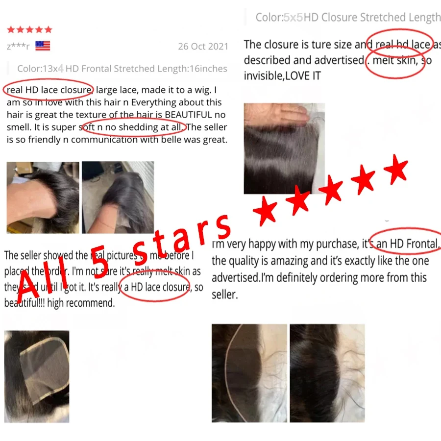 Real HD Lace Frontal Only Full 13x6 13x4 Invisible Lace 5x5 6x6 7x7 HD Lace Closure Human Hair Straight HD Closures Melt Skins