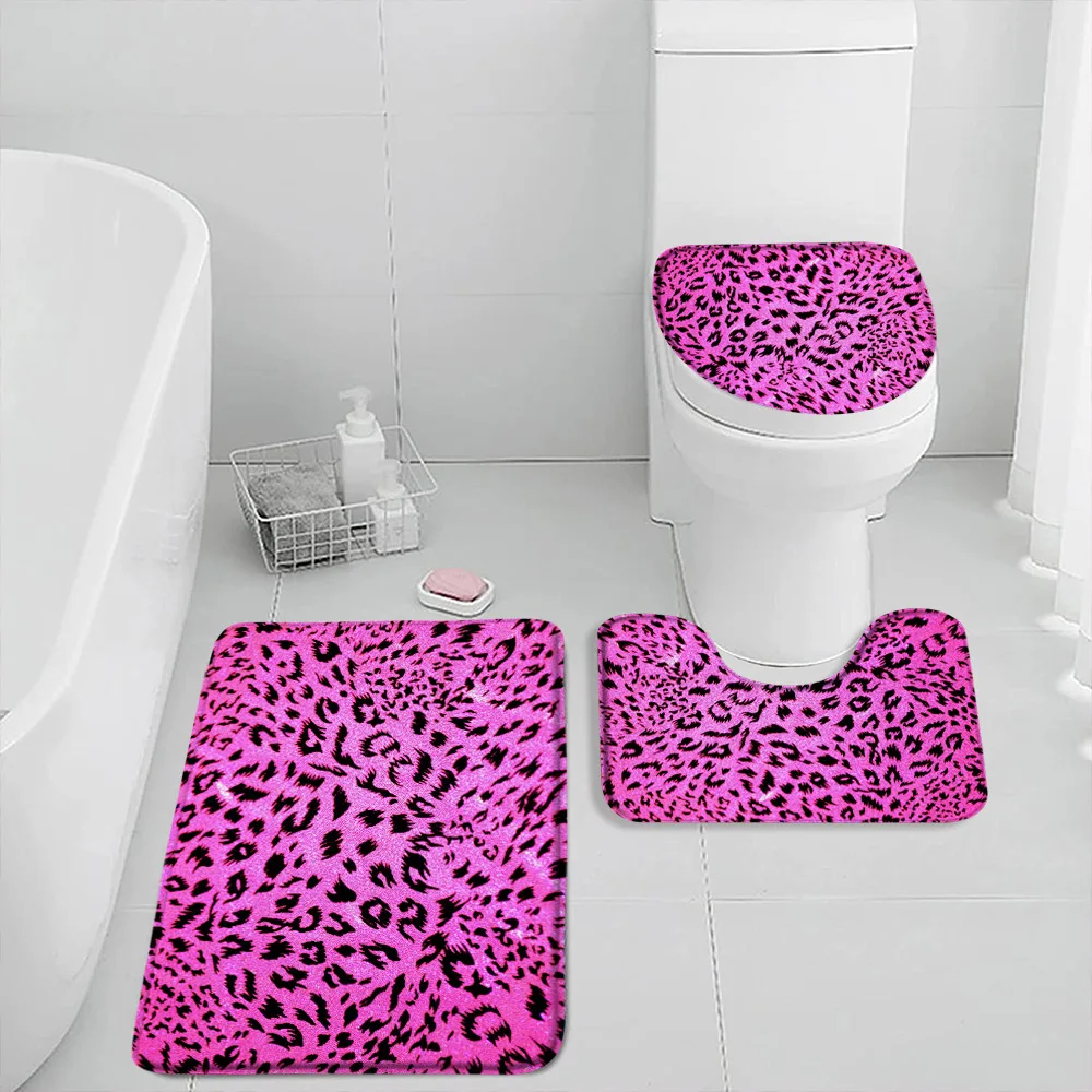 Leopard Pattern Bath Mat Set Panther Wild Animals Modern Fashion Bathroom Decorations Bathtub Rug Home Carpet Toilet Lid Cover