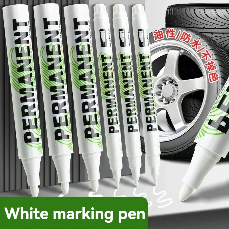 1/5/20Pcs White Marker Pen Waterproof Alcohol Paint Oily Tire Painting Graffiti Pens Permanent Pen for Fabric Wood Leather 1.0MM