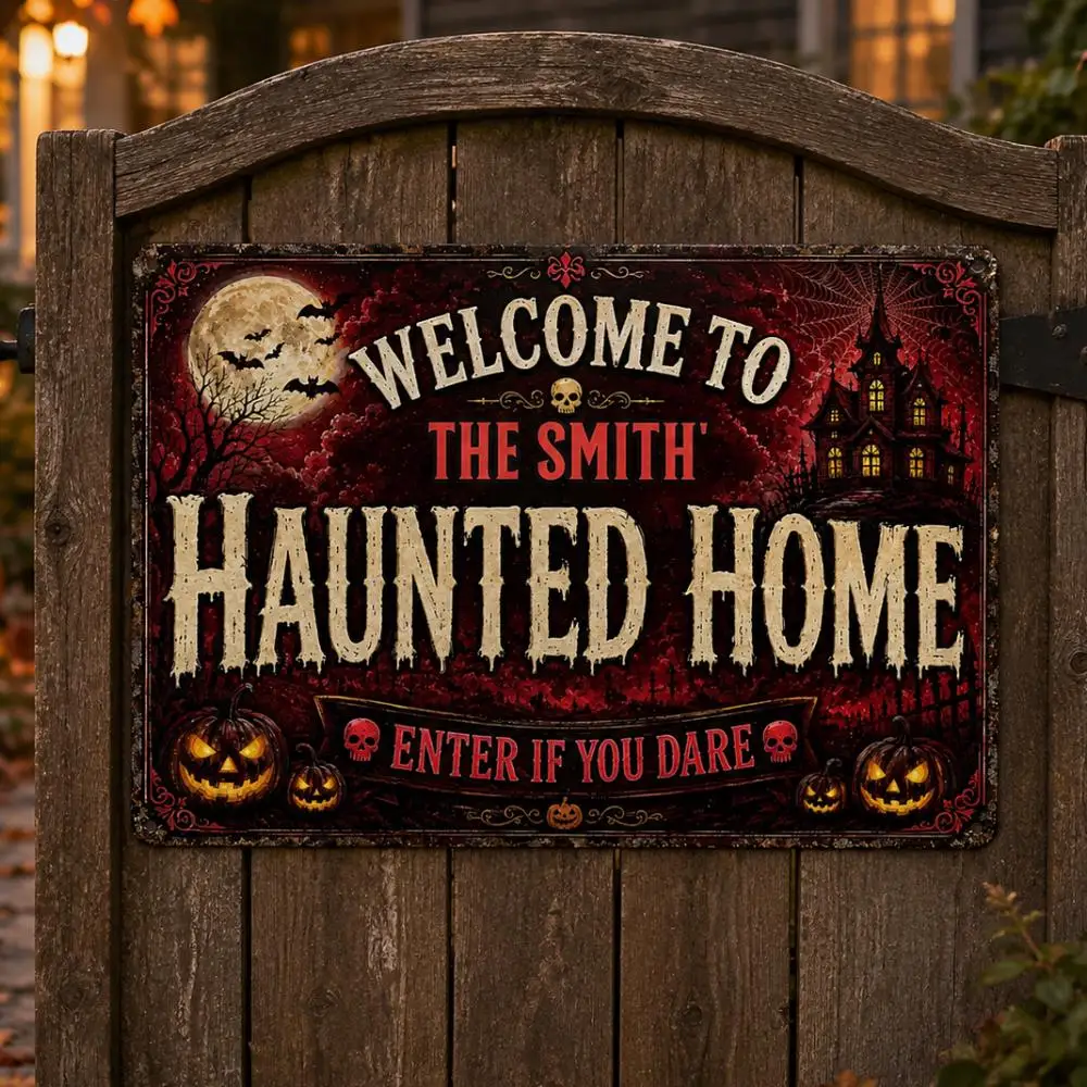 CIFbuy [2D Flat] Custom 20x30cm Wine‑Red Halloween Metal Plaque, Personalized Name Decor (Only For Decoration)