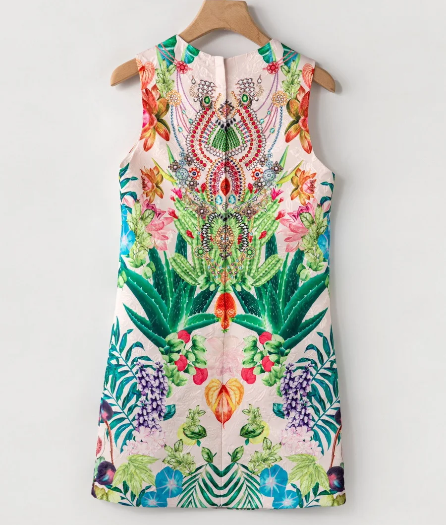 2025 European and American women's clothing summer new sleeveless Round neck Floral print jacquard Fashion dress