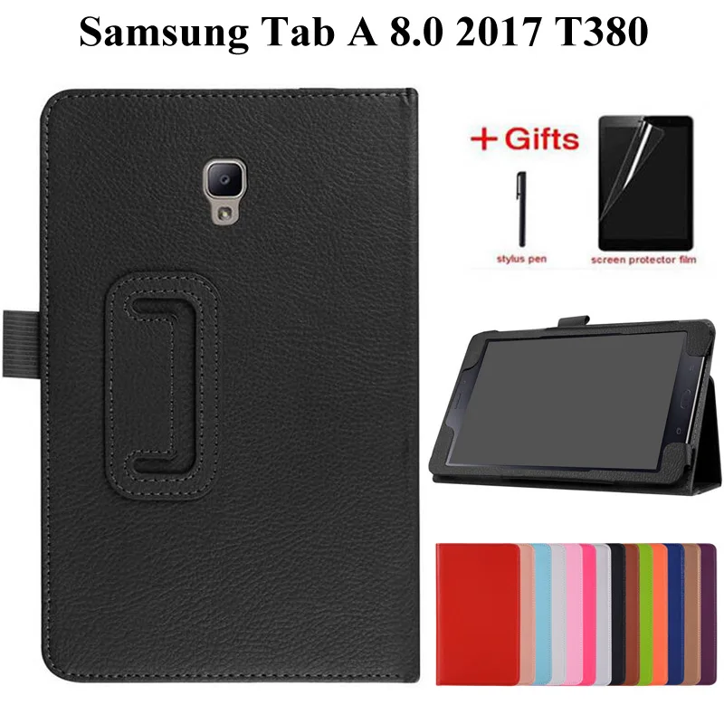 Litchi PU Leather Case for Samsung Galaxy Tab A2 A 8.0 2017 Cover for SM-T380 SM-T385 T380 T385 8.0 inch Tablet case +film+pen