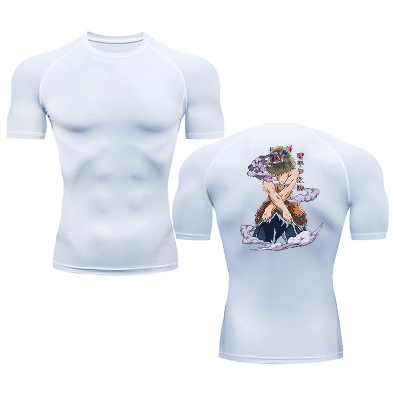 Quick Dry Breathable Elastic Short sleeve New Anime Hashibira Inosuke Print Compression Men's Fitness Sports Running T-shirt