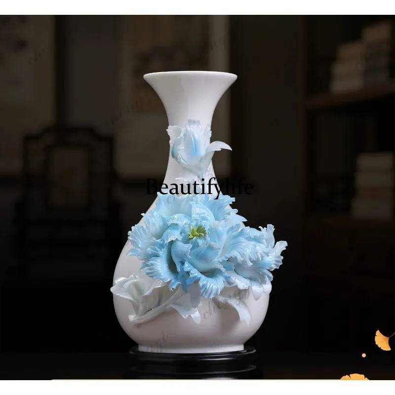 Handmade peony ceramic vase ornament opening housewarming business event gift