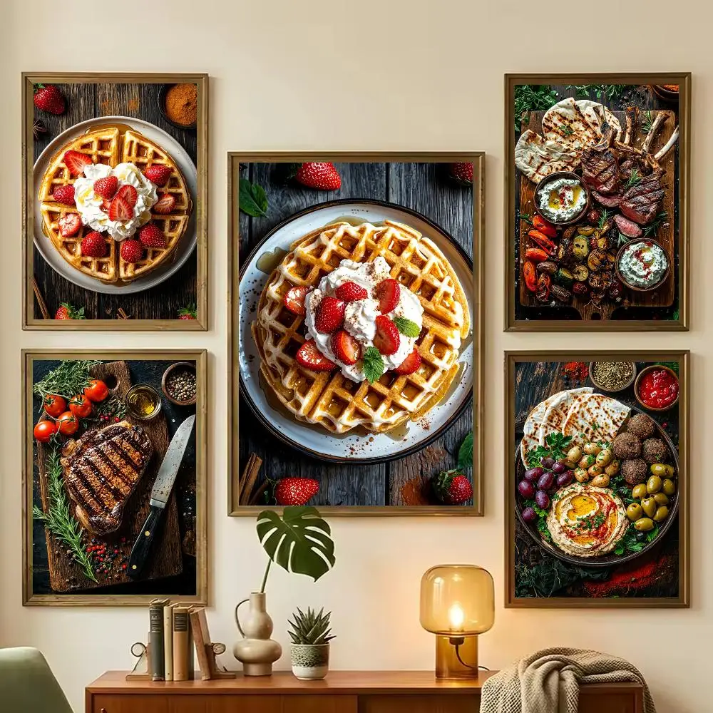 Cheese Wine Steak Spaghetti Burger Fries Poster Food Wall Art Kitchen Dining Home Decor Poster HD