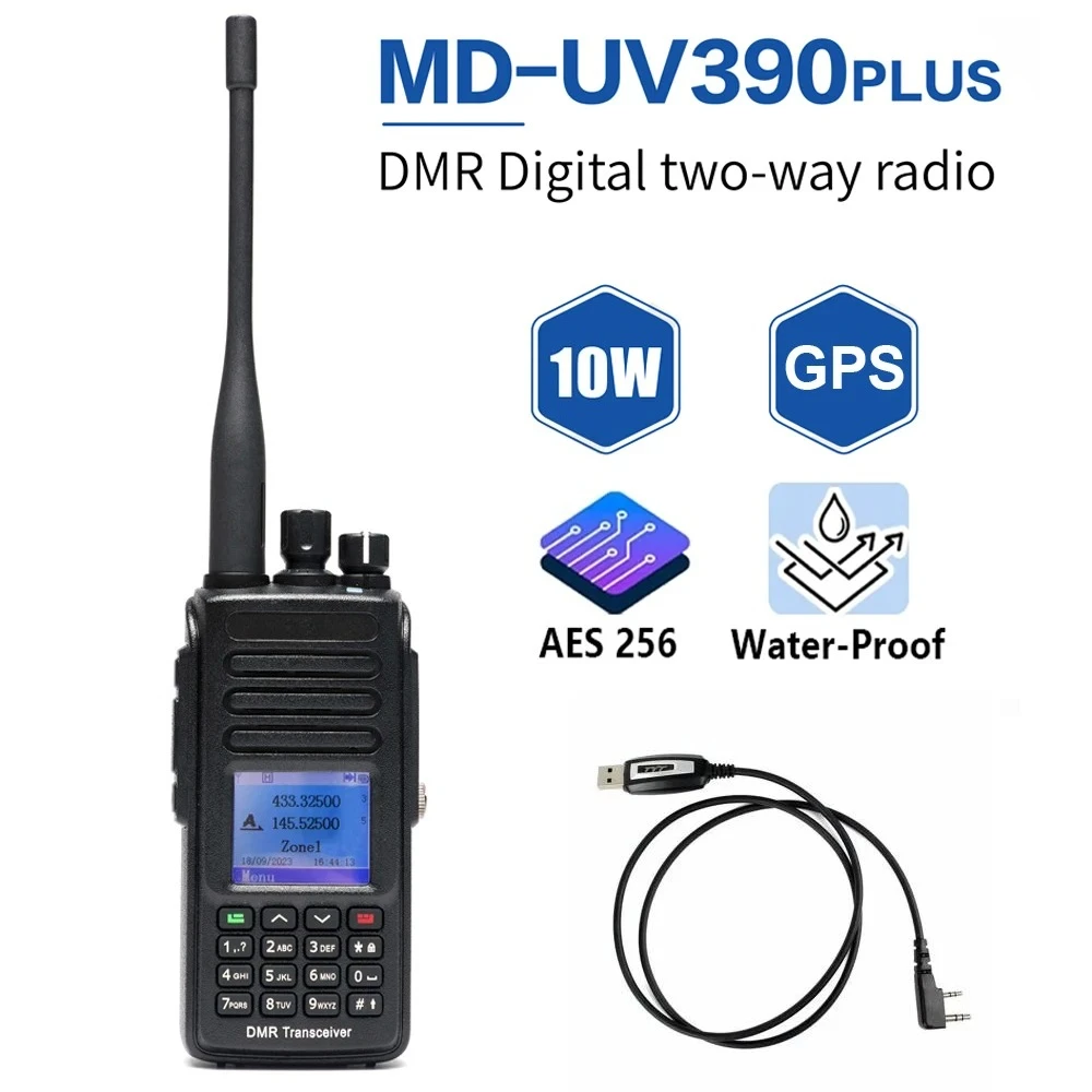 MD-UV390Plus With GPS 10W DMR Digital Radio AES256 Encryption IP67 Waterproof Dual Band Walkie Talkie Upgrde of MD-UV390