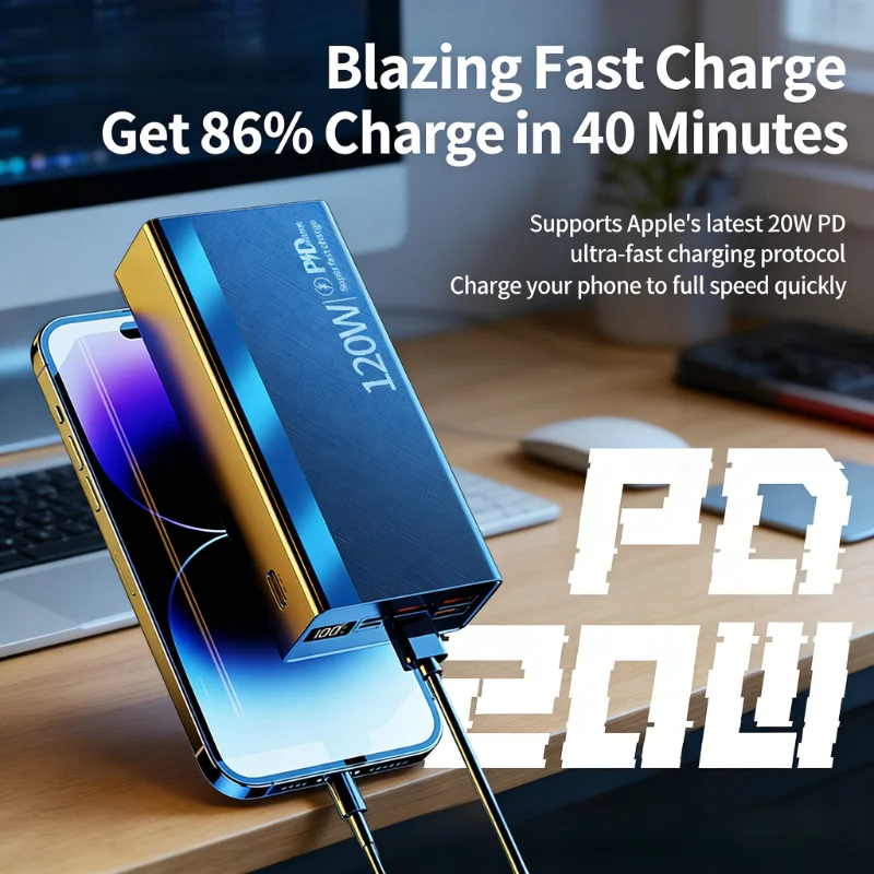 

100000mAh Massive Capacity Power Bank with 120W Super Fast Charging High Capacity External Battery for Camping Travel Emergency