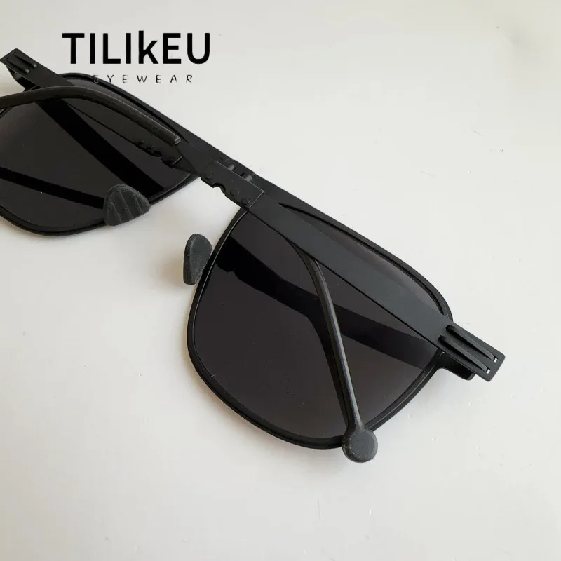 New Slim Steel Folding Pilot Polarized Sunglasses Luxury Brand Men's Sunglasses Portable Driving Anti-Glare Shades Fishing UV400