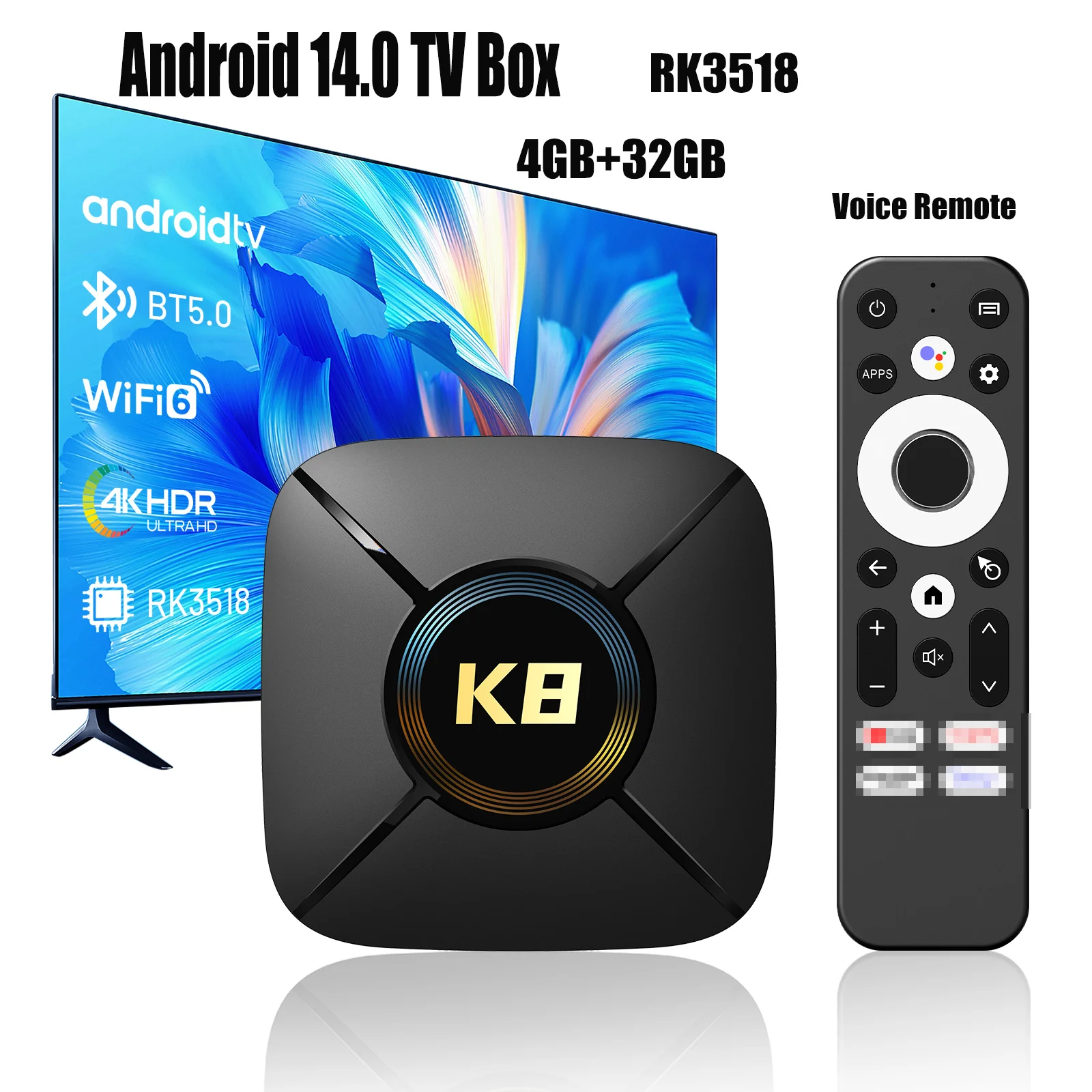 

HK1 RBOX K8 MINI Android 14 TV Box 4K HDR 2.4G 5G Wifi6 BT USB3.0