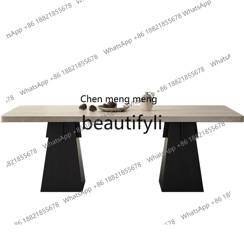 Italian rock slab dining table and chair combination modern simple designer high-end rectangular household solid wood table