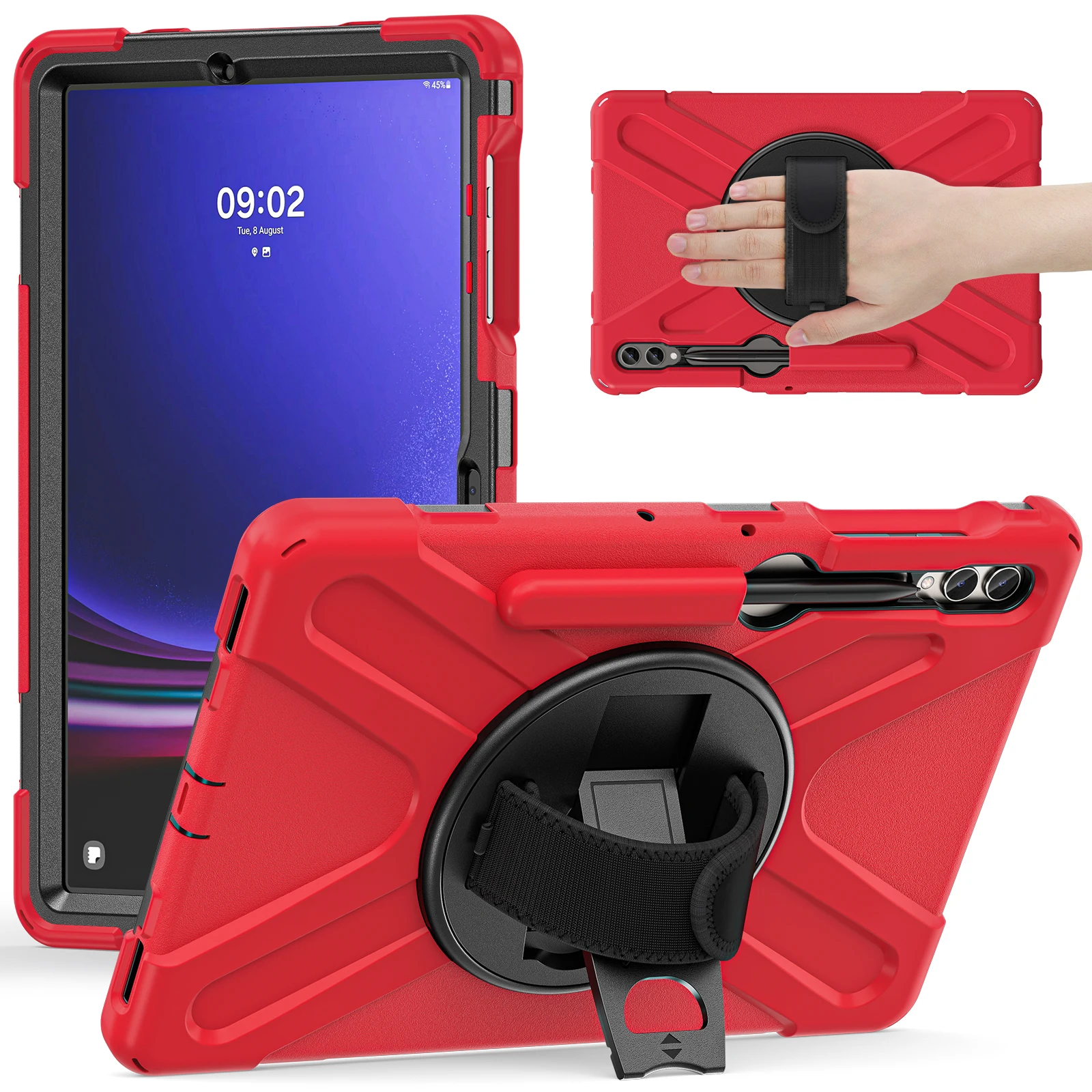 

For Samsung Galaxy Tab S10+ S9FE S9 S8 S7 Plus S7FE 12.4 inch Full Body Shock Proof Rotation Hand Ring Strap Stand Tablet Cover