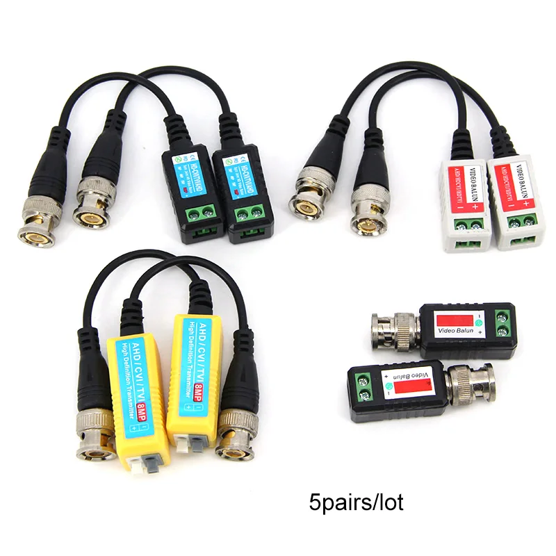 5pairs 1080P 8MP Passive Video Balun RJ45 CCTV Camera Transceiver Coax BNC Supply Power cable Connectors For HDTVI AHD 4 types A