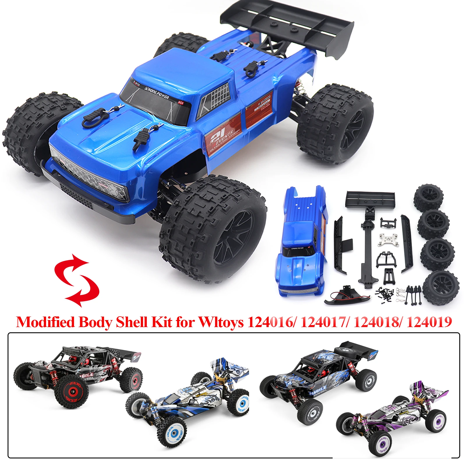 1/12 Scale Monster Truck Modified Body Shell Wheels Upgrade Parts Kit  for Wltoys 124016 124017 124018 124019 RC Buggy Car Hobby