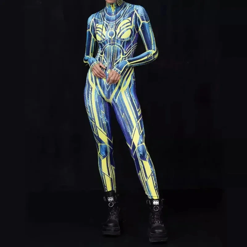 

♥Halloween Cosplay Costume Futuristic Galaxy Cyber Warrior Jumpsuit Mechanical Armor Party Bodysuits RompeNew 2026 Topspeed Cos