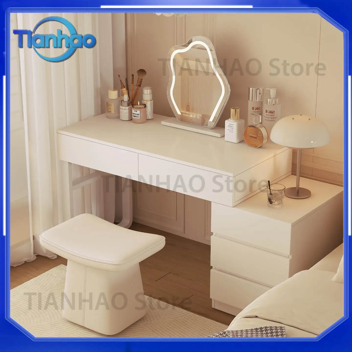 Dresser Desk for Bedroom Home Corner Makeup Storage Cabinet and Study Table All-in-One for Small Apartments and Rental Units