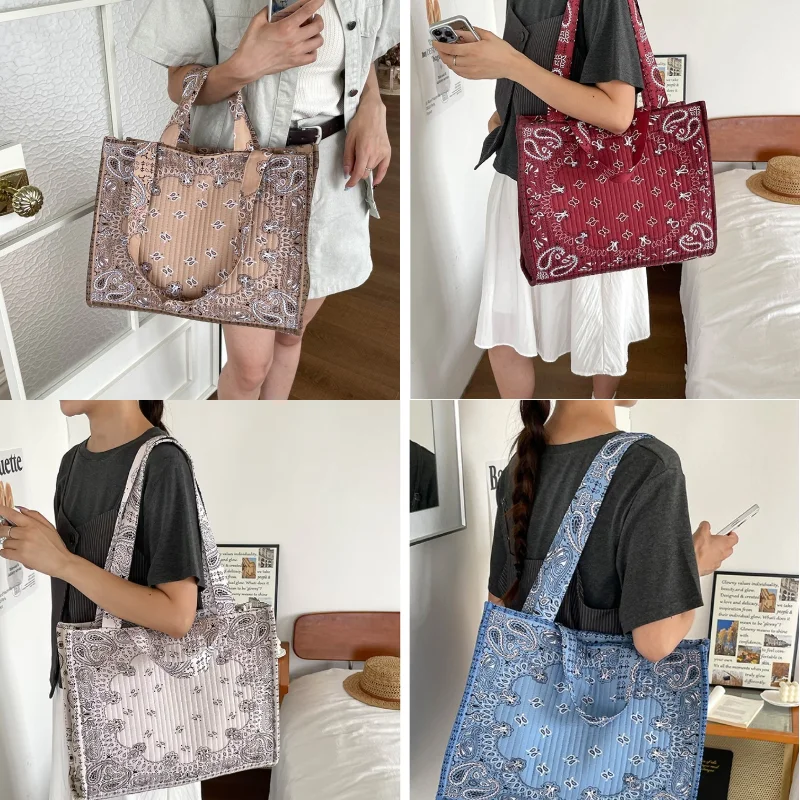 Bohemian Artistic Vintage Floral Pattern Tote Bag Large Capacity Women Shoulder Bag Lightweight Commute Work Shopping Handbag