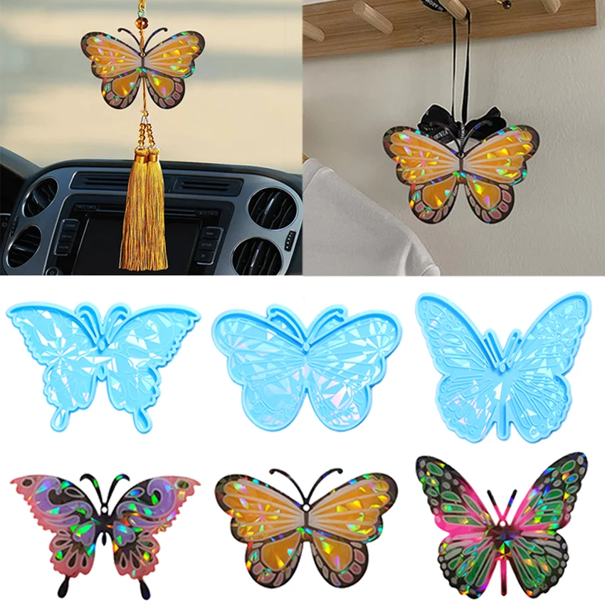 Holographi Laser Butterfly Resin Mold Crystal Keychain Glass Silicone Mould For DIY Epoxy Monarch Butterfly Necklace or Decor