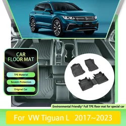 Car Floor Mats For VW Tiguan L Allspace 2017 2018 2019 2020~2023 Waterproof Leather TPE Pad LHD Foot Carpet Rug Auto Accessories