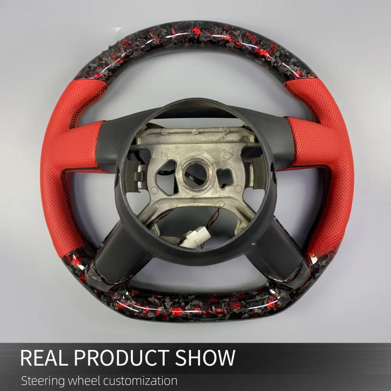 クライスラー300 300C SRT8 2004-2010 レッドカーボンファイバーフラットボトムスポーツステアリングホイール