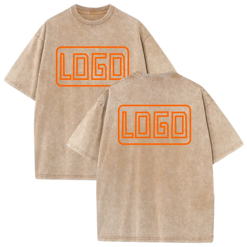 Customized printed T-shirts 230G Cotton Retro T-shirt Drop-shoulder Sleeve Men Women Solid Color Hip Hop Loose Short-sleeve Tees