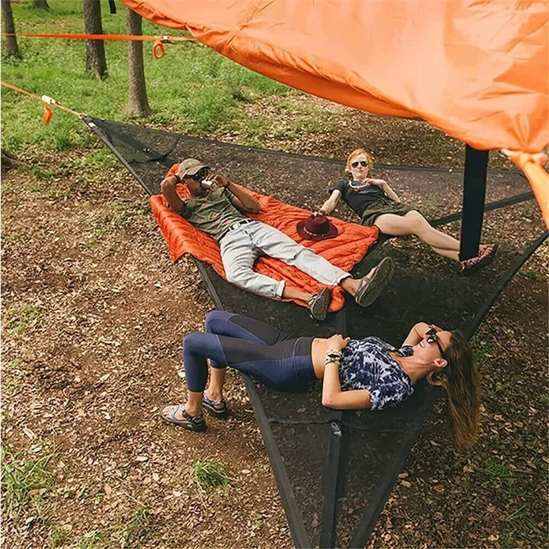 Portable Triangle Hammock Mesh Hammock Multi-Person Family Camping Air Tree Tent Leisure Mesh Bed Free Storage Bag
