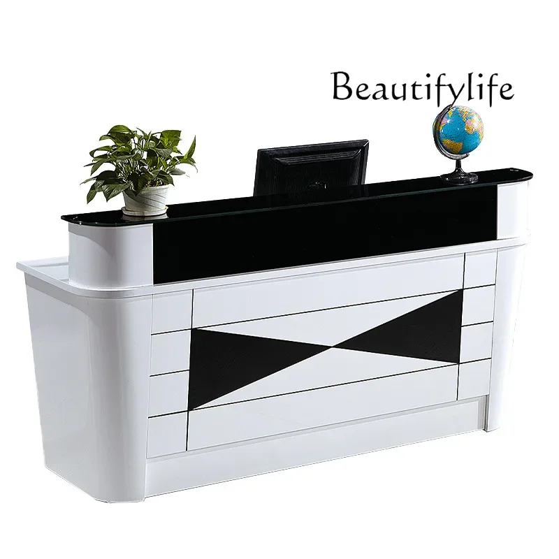 

Company solid wood paint reception desk Nordic simple modern color matching service desk