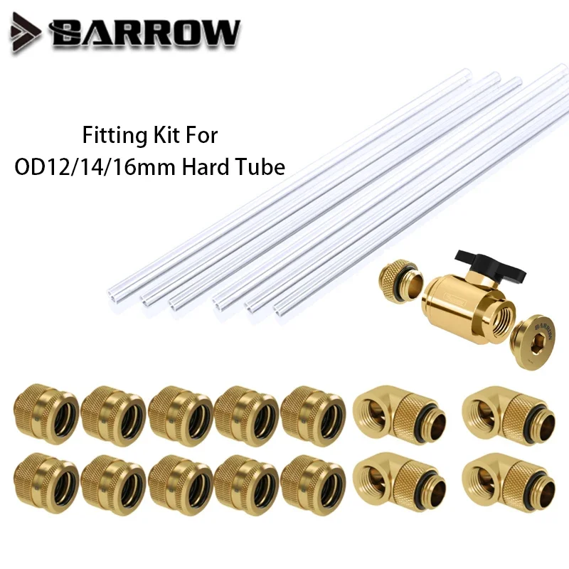 Barrow Hard Tube Fitting Kit,for OD 12/14/16mm,PETG Tube + Switch + Plug + 90 Degree Fitting Water Cooling Accessories DIY