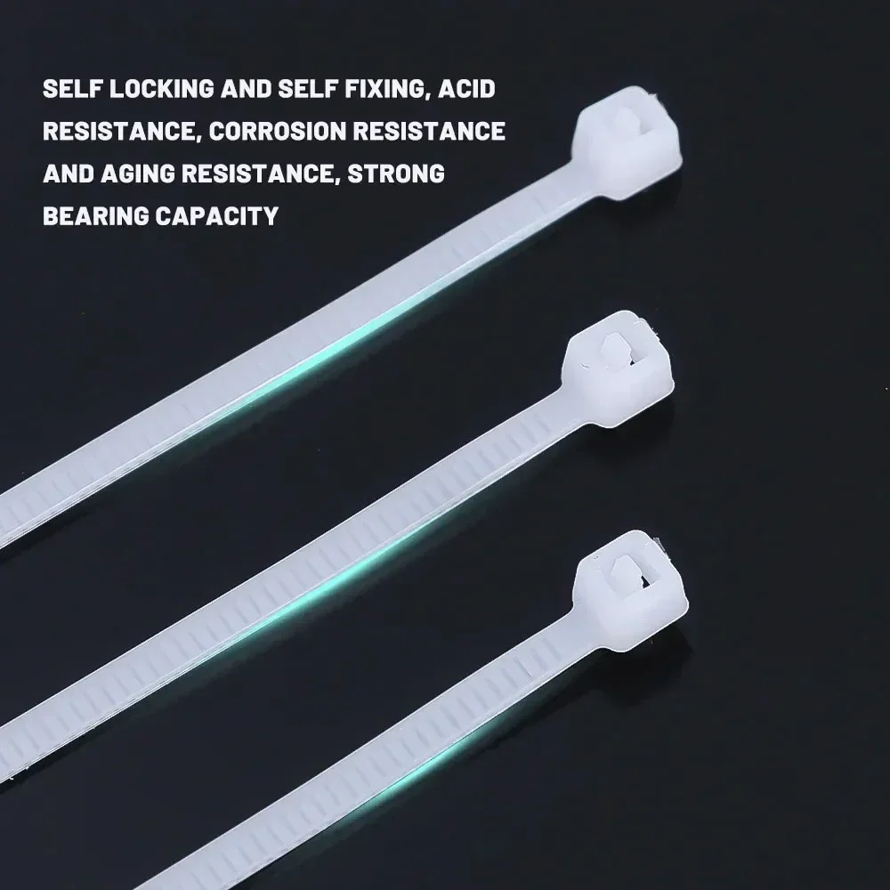 1000/100Pcs Plastic Nylon Cable Ties Self-locking Cord Straps Widen Thicken Cables Fastening Loop Wire Zip Tie
