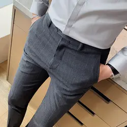 2022 Spring New Men's Striped Trousers Stretch Feet Casual Pants Dark Gray High-quality Formal Suit Pants Pantalones Hombre