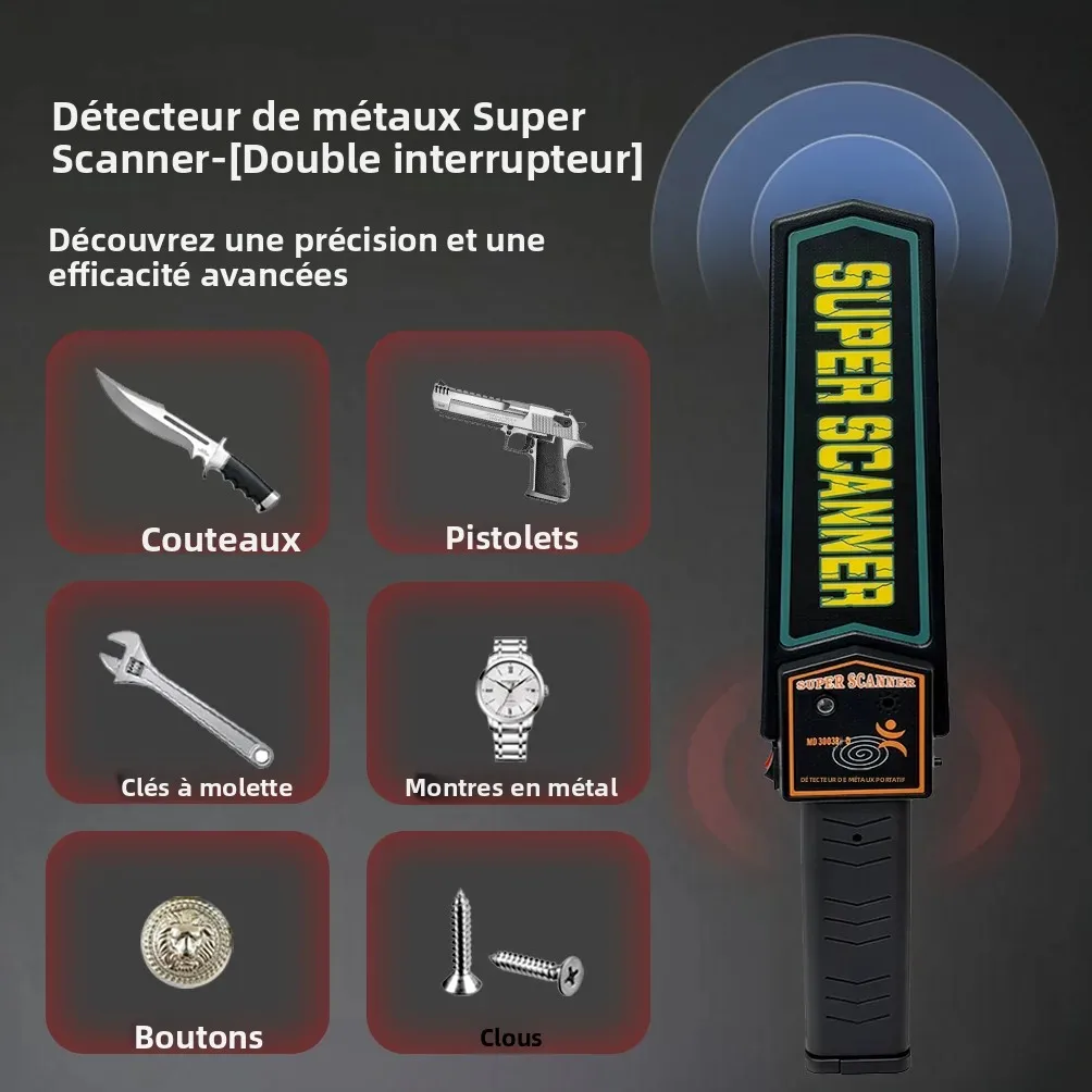 Détecteur de métaux portatif haute sensibilité pour la sécurité publique, dispositif d'inspection et de contrôle portable à double bouton