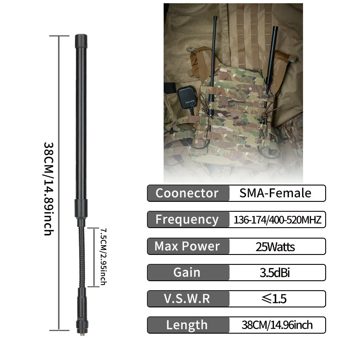 Abbree-折りたたみ式グースネック戦術アンテナ、baofeng SMA-F quansheng uv k5トランシーバー用の曲げ可能なUV-5R