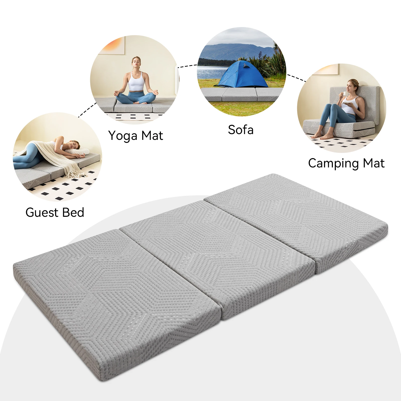 Hcore Folding Mattress, Foldable Memory Foam Mattress with Bag, Portable Mattress Topper for Floor, Camping, Guest