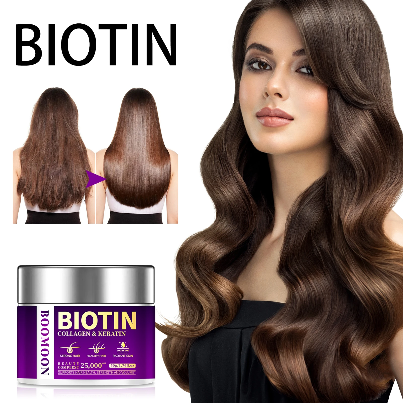

Biotin Moisturizing Hair Cream Containing Collagen and Natural Keratin Strongly Restores Frizzy Hair Radiant & Deeply Nourishes