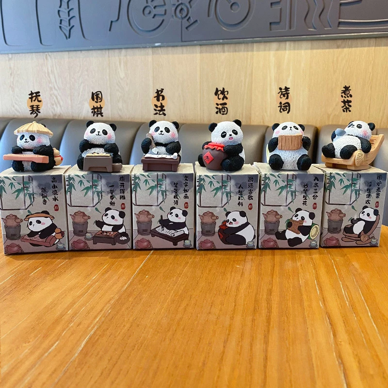 

Original Chinese-style "Eight Elegancies" panda car ornament, cute and exquisite resin figurine, desktop decoration