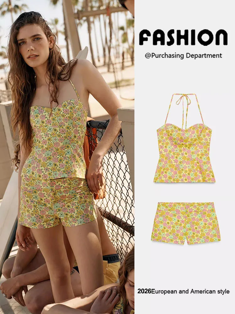 

Summer New Arrival Women's Shu Silk Top with Mid-Waist Shorts ZA2026 Elegant Party Wear 100% Other Material
